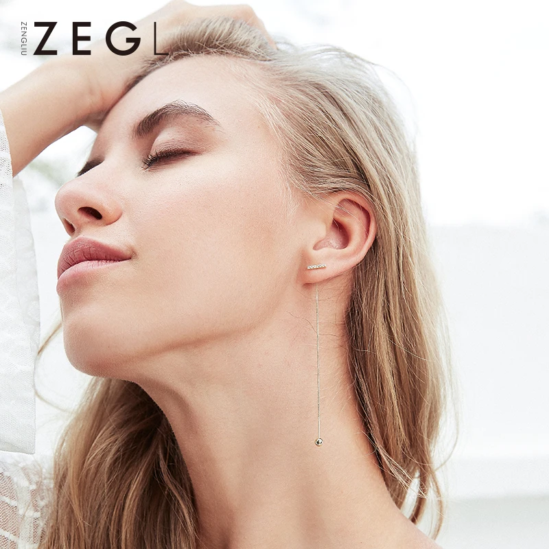 Женские тонкие серьги ZEGL длинные элегантные для круглого лица|Серьги-подвески| |