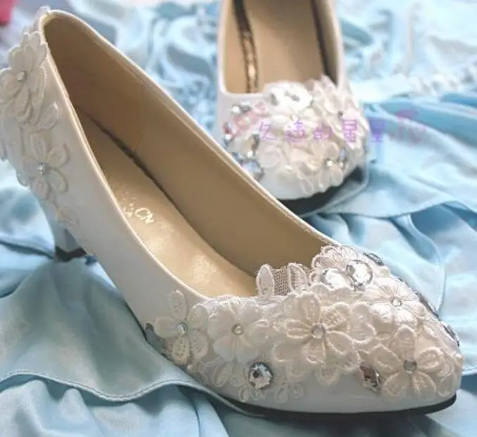 Lace wedding shoes new 2018 design bridal shoes custom handmade plus size low high heels bridesmaid party shoes