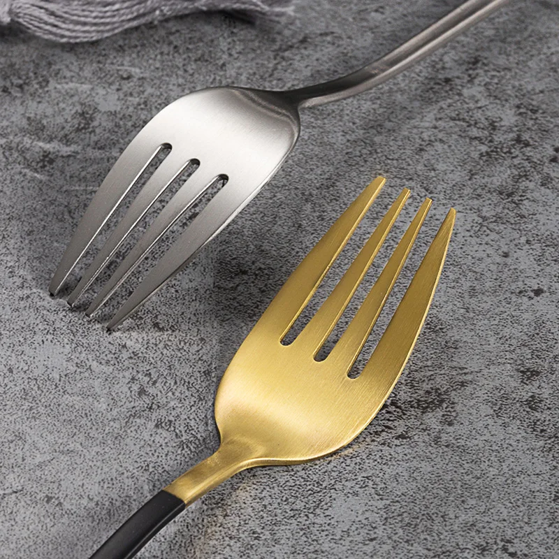 

JueQi 18/8 Stainless Steel Dinner Fork Set Korea Colourful Dessert Fork With Long Handle Gold Blue Fork Set for Hotel Party