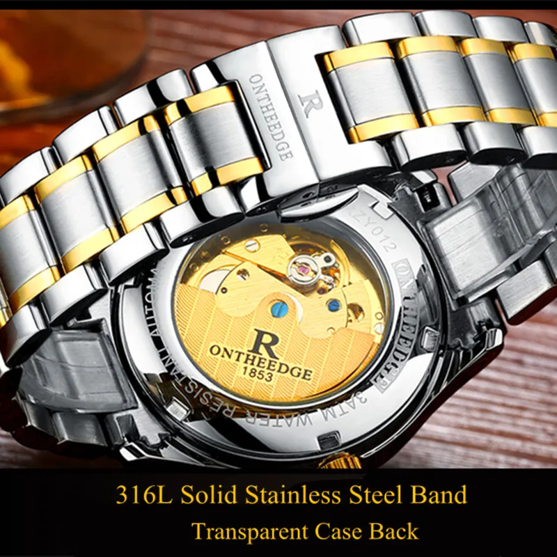 Ontheedge Stainless Steel Mechanical Watch with Fully Automatic Movement Luminous Hands and Creative Luxury Dial Design For Men enlarge