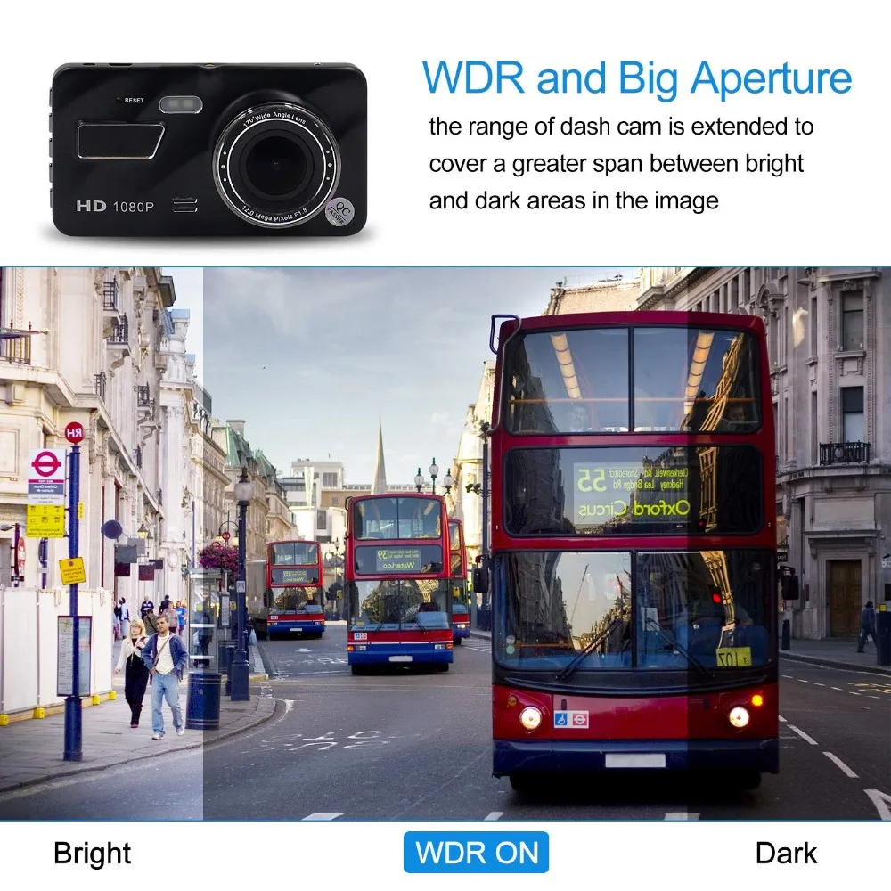 Автомобильный видеорегистратор Dash Cam Full HD 1080 p Автомобильный видеорегистратор 4 дюйма ips экран двойной широкоугольный объектив Автомобильный видеорегистратор g-сенсор