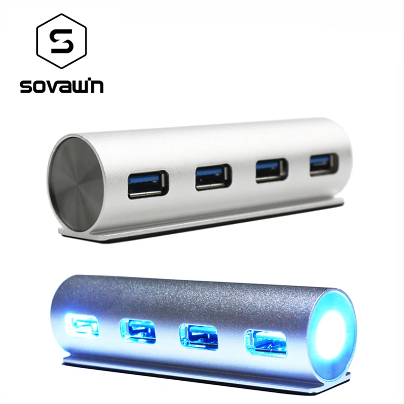 Sovawin синий светодиодный USB 3 0 концентратор Алюминиевый материал с 4 портами usb