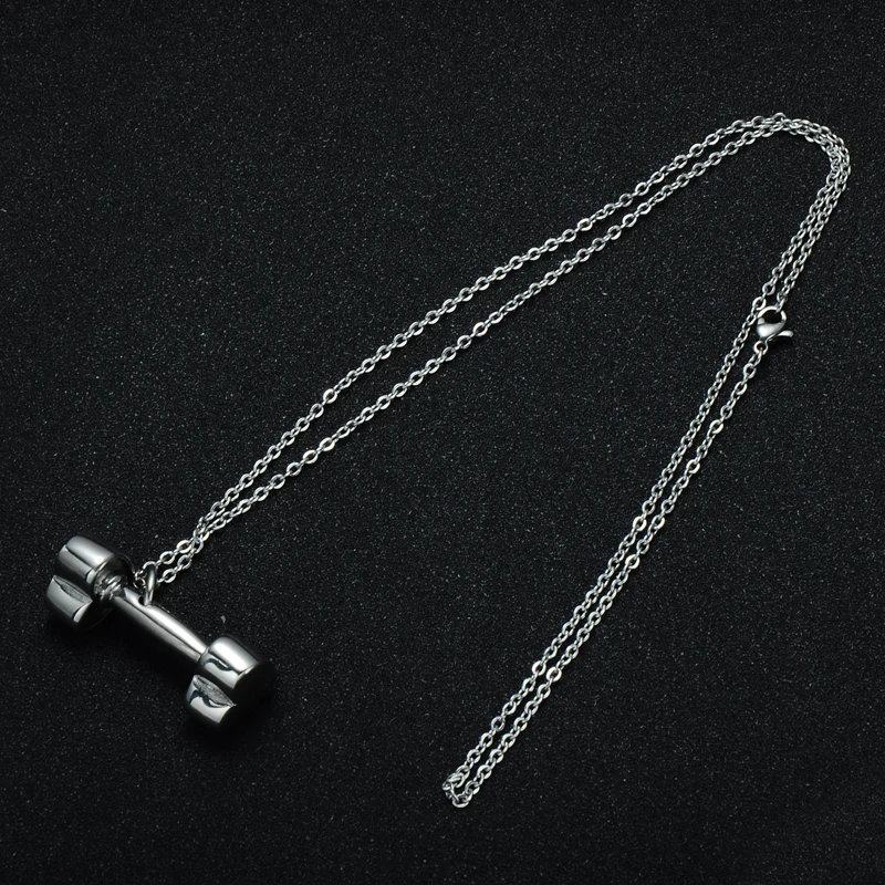 HIP Titanium Stainless Steel Gym Sport Crossfit Fitness Barbell Heart Dumbbell Pendants Necklaces for Men Jewelry | Украшения и