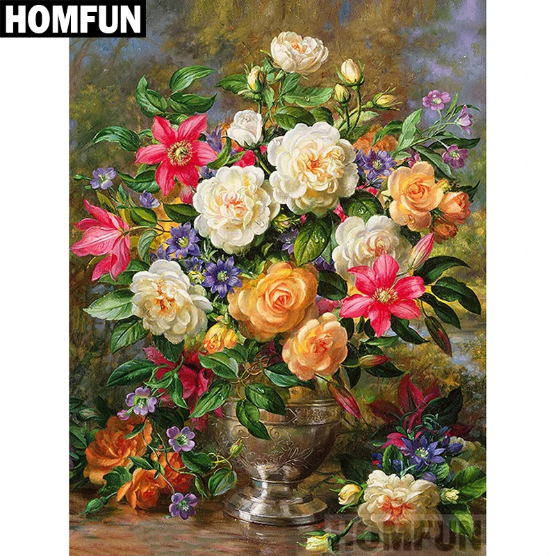 Набор для алмазной вышивки HOMFUN A02589 алмазная живопись цветные цветы