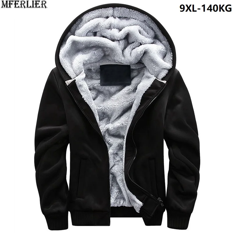 Мужские толстовки 8XL 9XL с капюшоном флис молния Большие размеры зимние парки