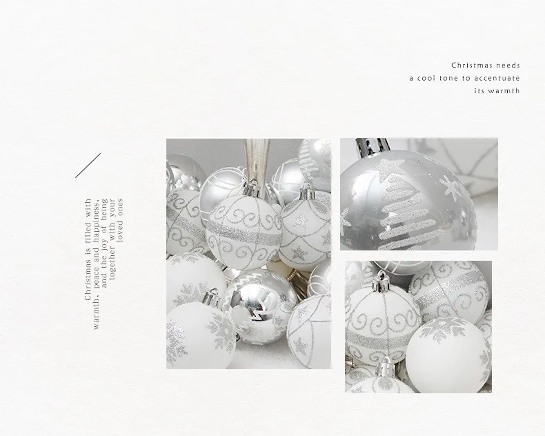 24pcs 6cm silver kawaii drawing christmas hanging balls xmas ornaments bauble ball home party wedding supplies decorating balls