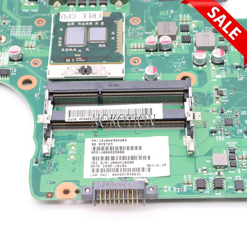 Ноутбук NOKOTION V000225000 для Toshiba Satellite C655 материнская плата 6050A2355202 HM55 PGA989 DDR3 Полная