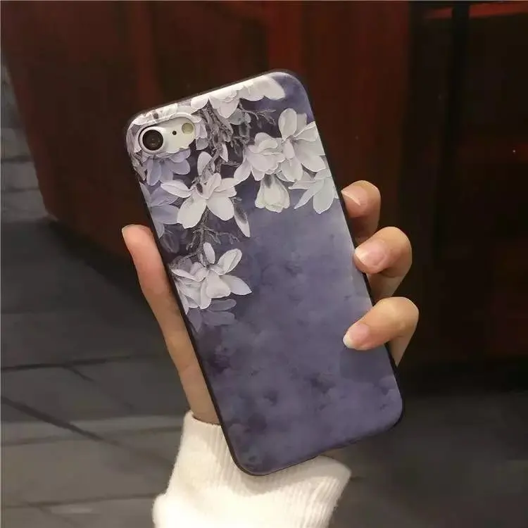 Luxury Fashion Flower Orchid Silicone Full Body Case for iPhone 7 6 6s 5 5s soft Phone Cases Back Cover plus Coque |
