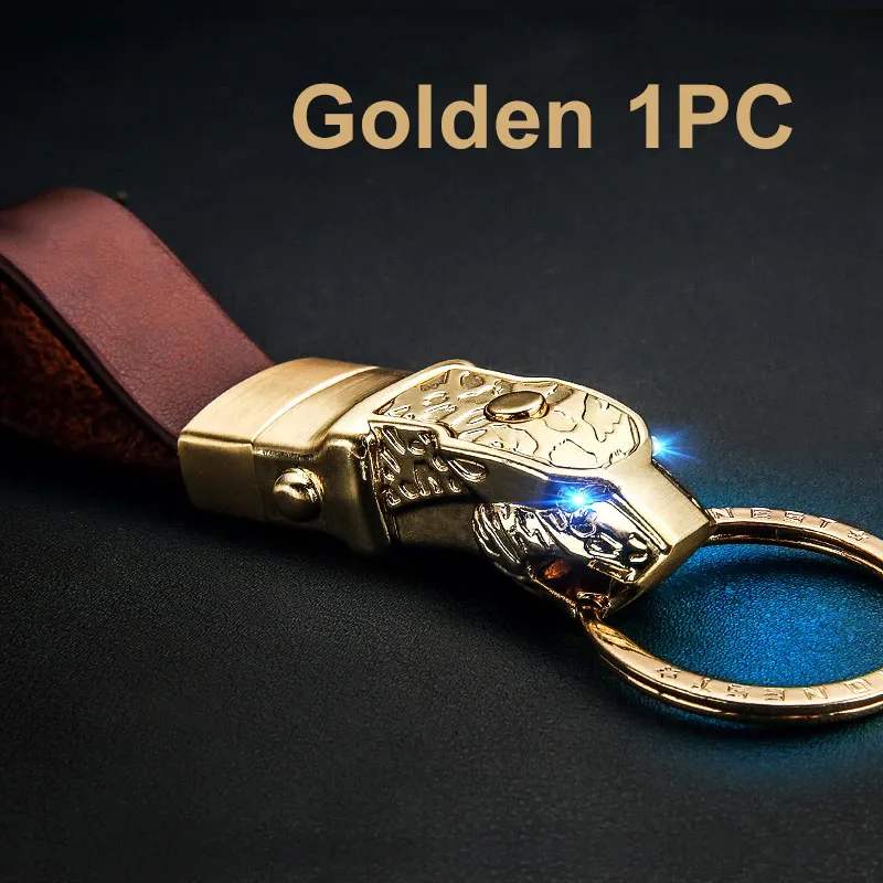 Car Keychain LED Light Key Rings Hanging Pendant Leopard Head For Motorcycle Men Women Key Chain Holder Gift on Auto Accessories - Название цвета: Golden 1PC