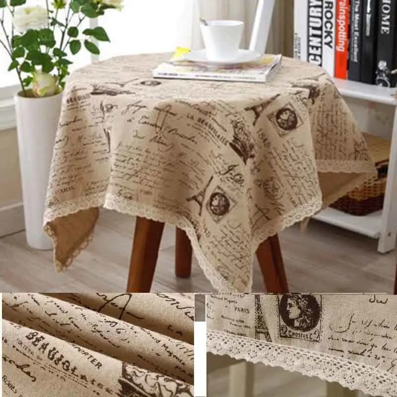 Tower Print Decorative Table Cloth Cotton Linen Lace Tablecloth Dining Coffee table Table Cover For Kitchen Home Decor