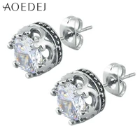 aoedej luxury crystal stud earrings for women ear stud pendientes stainless steel small round earrings trendy crown earrings