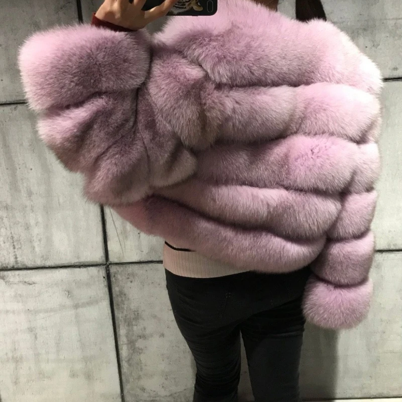 FURSARCAR New Fashion Natural Real Blue Fox Fur Women Natural Genuine Fur Jackets Coats Female 5 Row Short Outerwear Girls