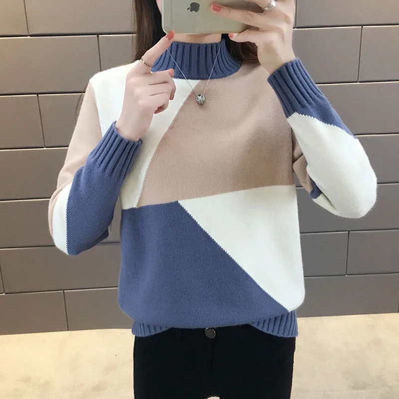 Красивый вязаный свитер контрастного цвета женские пуловеры осенне-зимний с
