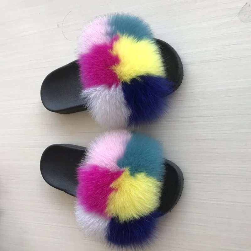 Детские меховые шлепанцы с натуральным лисьим мехом для малышей Chaussons Enffor