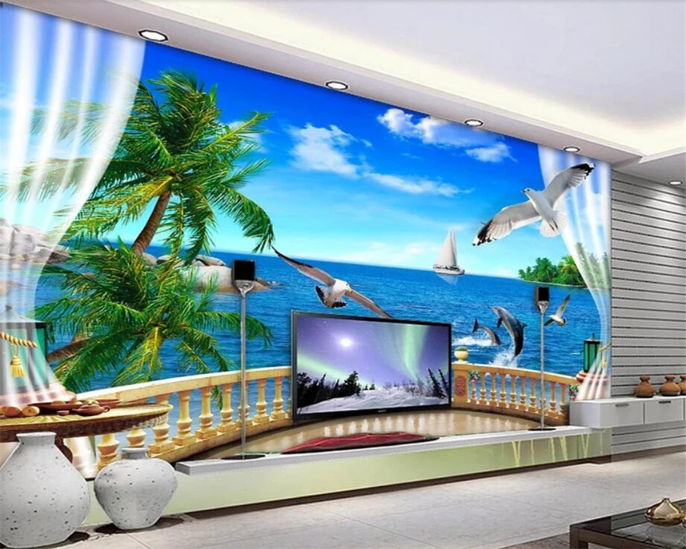 3D-обои beibehang на заказ настенные фотообои для балкона морского берега кокосового