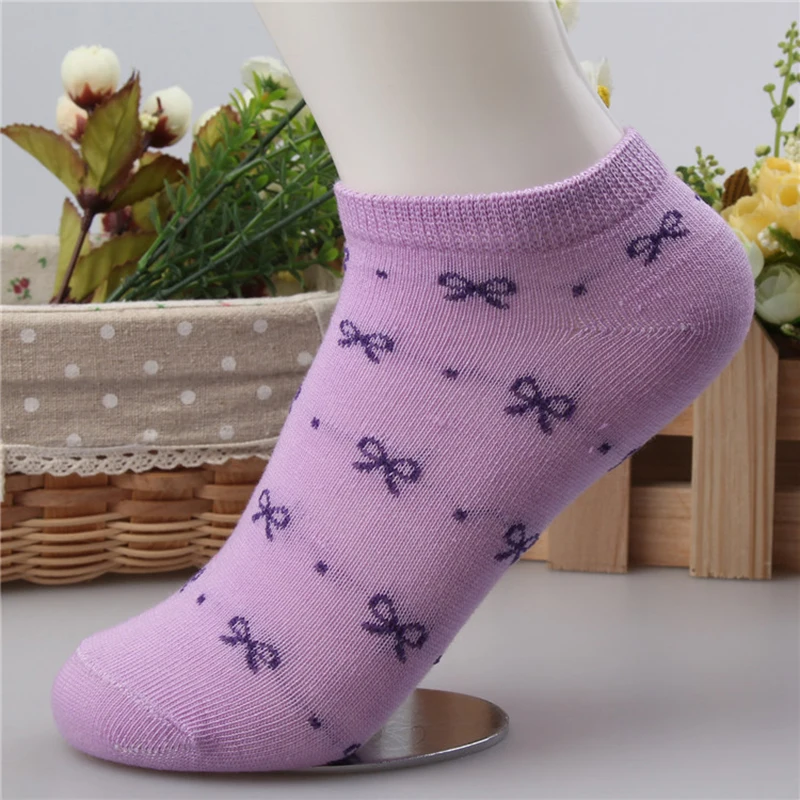 Носки женские хлопковые с бантом милые дышащие невидимые тапочки карамельных