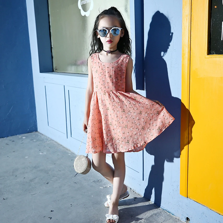 2019 new girl summer dress floral print children's clothing teen princess 6 8 10 12 14 years | Детская одежда и обувь