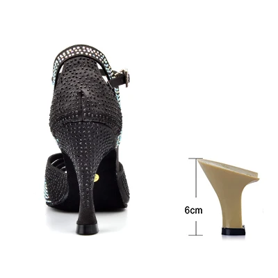 Black 6cm Ladingwu/Новинка года; блестящие стразы; обувь для латинских танцев; Женская атласная обувь для сальсы; Танцевальная обувь для женщин; Танцевальная обувь для танго - Цвет: Black 6cm