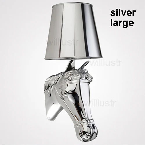 silver large Настенный светильник в виде лошади, современный настенный светильник, настенный светильник в виде лошади, Ma Tau, прикроватные лампы для спальни, ресторана, магазина, гостиной - Цвет абажура: silver large