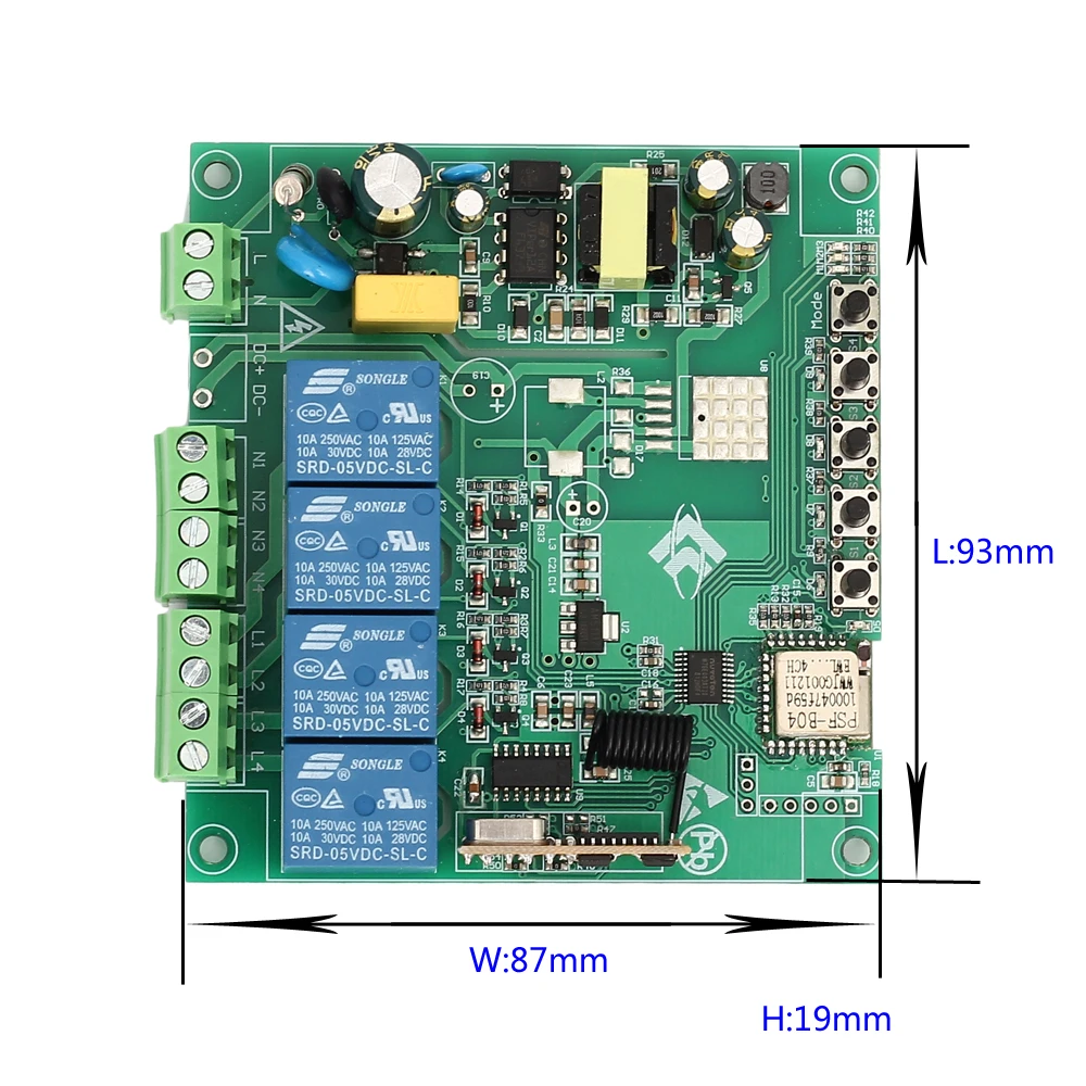 AC 220V 433MHz 4CH Inching самоблокирующийся блокировочный WIFI релейный контроллер