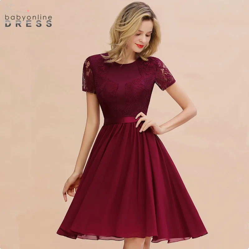 Robe de Soiree Courte шикарное бордовое кружевное короткое элегантное вечернее платье
