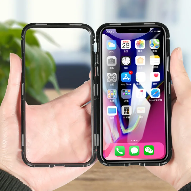 Магнитный адсорбционный чехол из закаленного стекла для телефона iPhone x xs max xr 6s 7 8 6