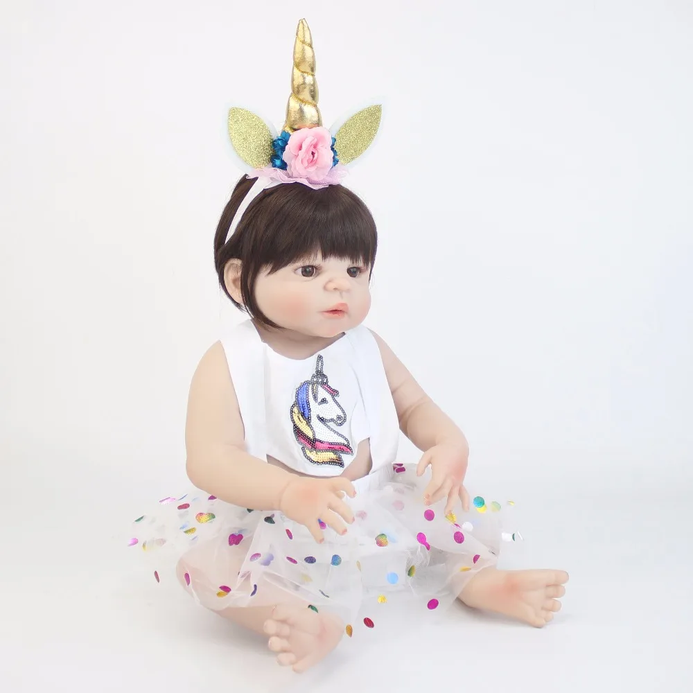 55 см полный Силиконовый Reborn Baby Doll игрушка мягкая виниловая новорожденная