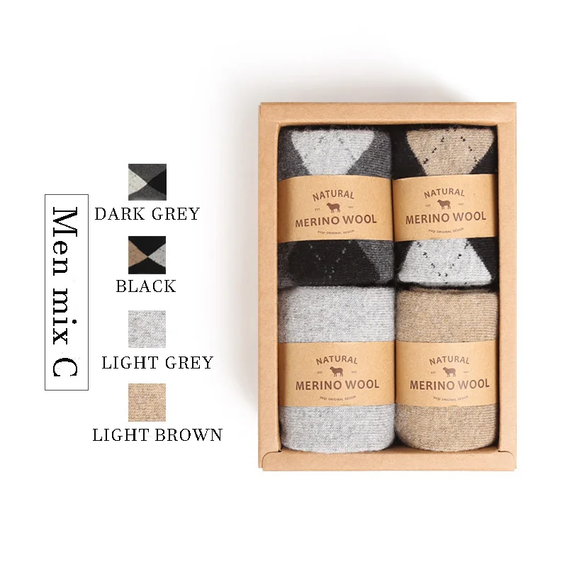 MAN mix C gift boxs VVQI, kawaii, женские зимние носки, шерстяные, сохраняющие тепло, плотные мужские носки, из белой мериносовой шерсти, носки в стиле хип-хоп, японские зимние носки для мужчин, подарок - Цвет: MAN mix C gift boxs