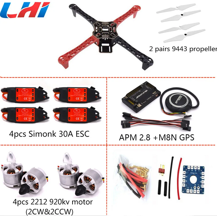LHI FPV Kit APM плата контроллера полета F450 PCB рама 2 8 M8N GPS 2212 920KV двигатель simonk 30A ESC 9443