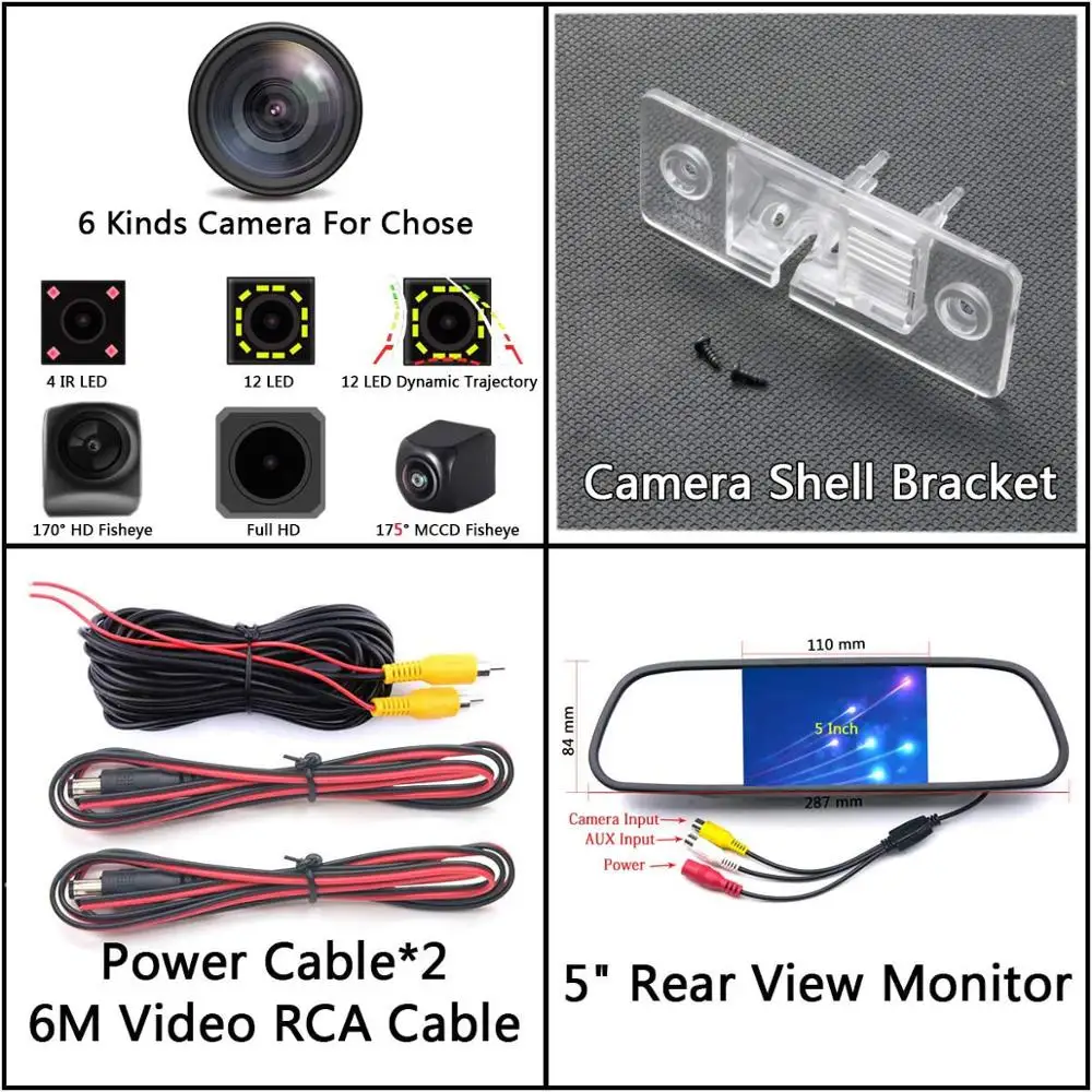 Camera 5 inch Mirror 175 градусов рыбий глаз MCCD камера заднего вида для VW Volkswagen Tiguan Passat B5 Sharan Polo Jetta Touareg Porsche Cayenne Skoda - Название цвета: Camera 5 inch Mirror