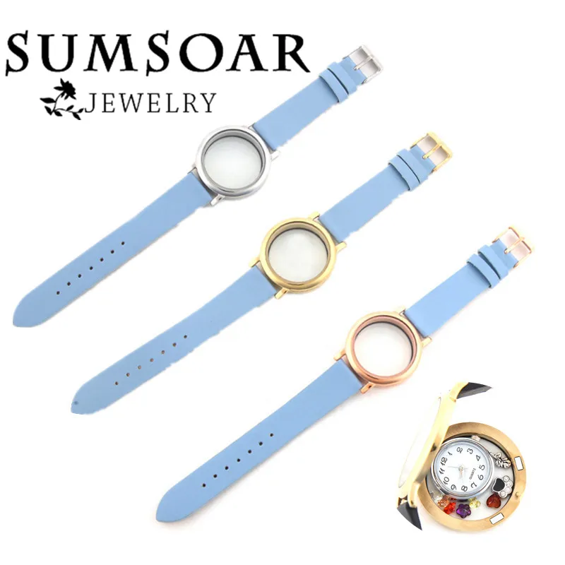 Нержавеющая сталь 35 мм очаровательный медальон в форме часов с небесно голубым