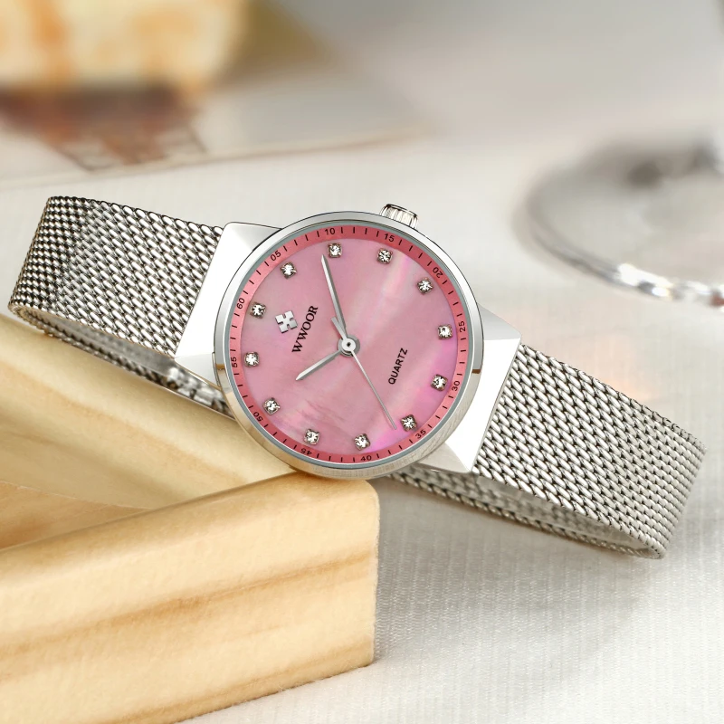 Женские Водонепроницаемые часы WWOOR брендовые ультратонкие кварцевые наручные с