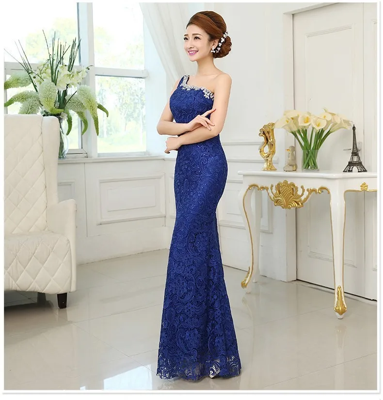Hot Sale Sexy Mermaid One-Shoulder Beaded Lace Long Evening Dress 2017 Party Gown Free Shipping NSD-0057 Vestido De Festa | Свадьбы и
