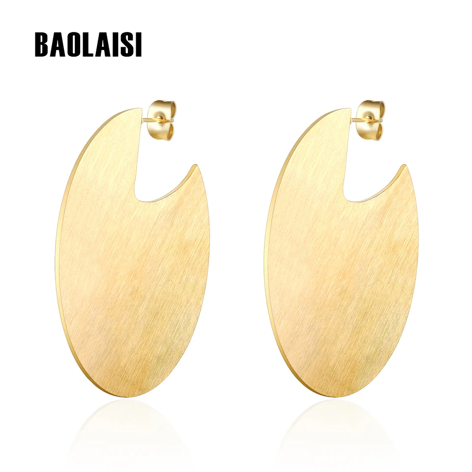 Женские серьги подвески BAOLAISI 2018 большие круглые из нержавеющей стали золотого