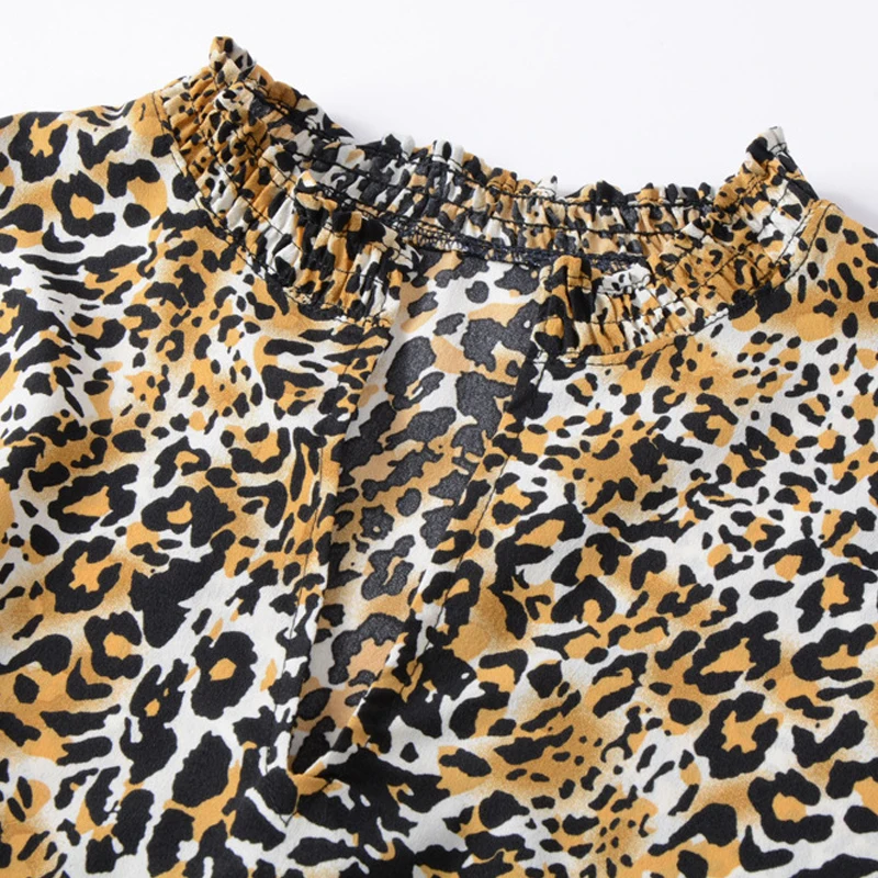GOPLUS шифон Леопардовый принт блузки женские сексуальные V шеи с длинным рукавом