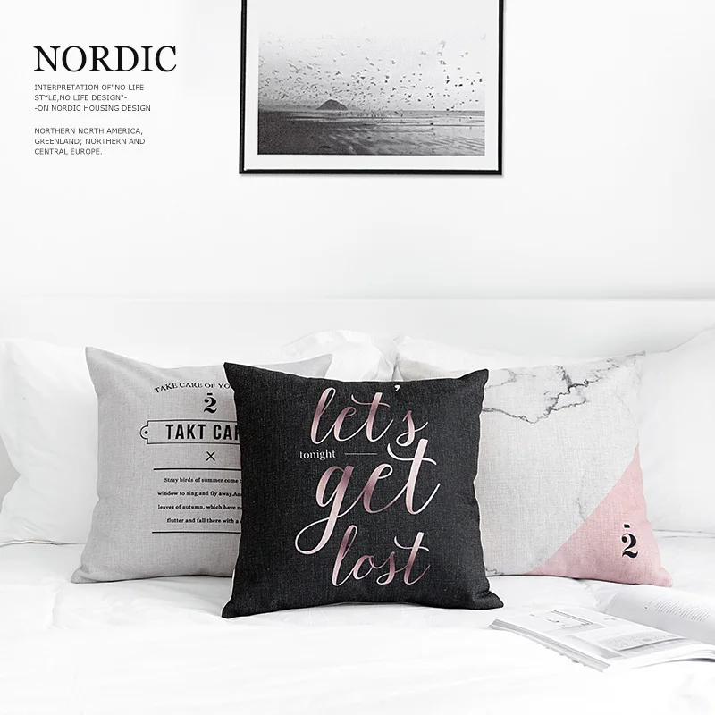 Прямая поставка розовый серый геометрический домашний декор подушка льняная