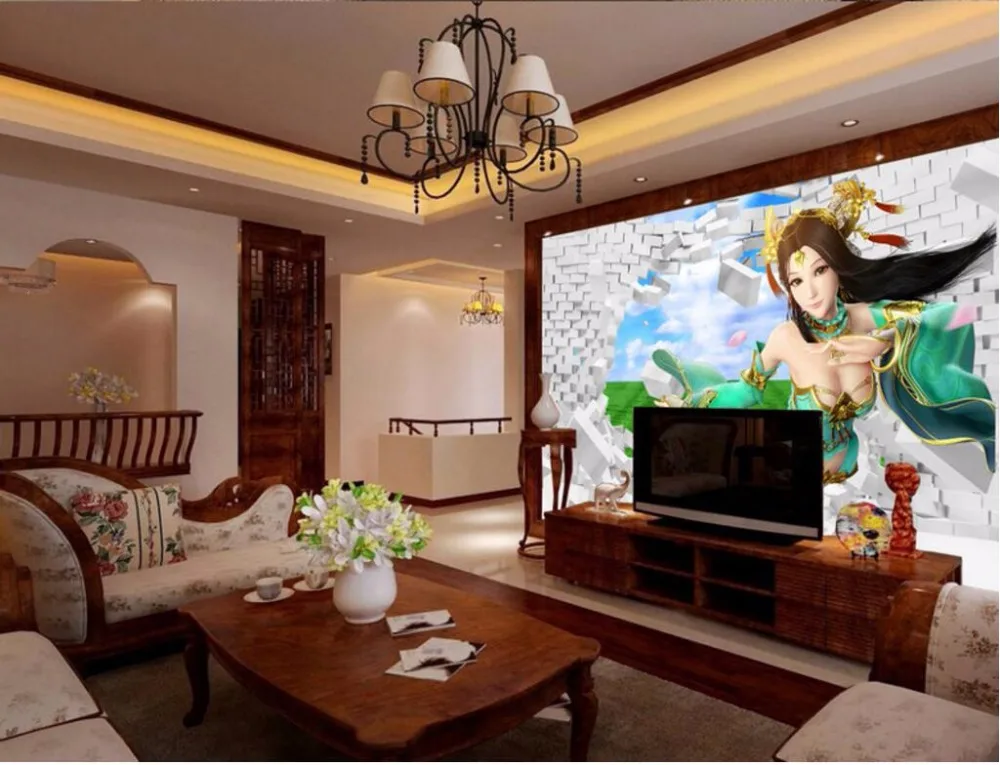 

Custom mural 3d wallpaper picture Beautiful girl lawn brick wall home decor painting 3d wall murals wallpaper for walls 3 d
