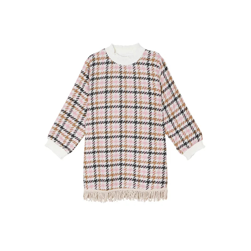 

Pregnant Dress Fashion Knit Plaid Long Sleeve Clothes for Pregnant Women Large Size Tassel Pregnancy Clothing Maternity Dresses
