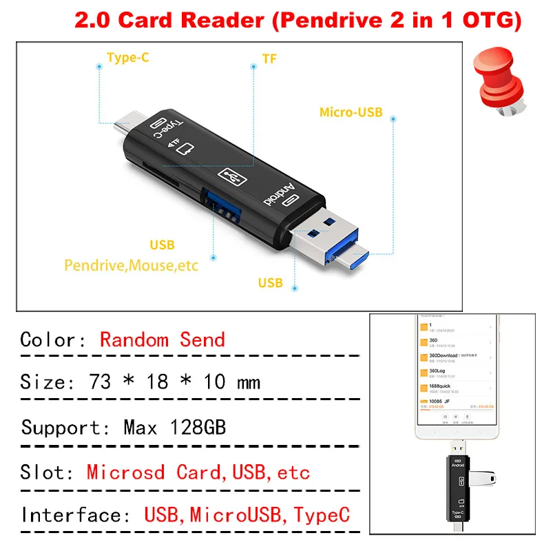 Кардридер Kuman 2 0 OTG USB TypeC интерфейс с Micro SD TF слот для карты памяти картридер