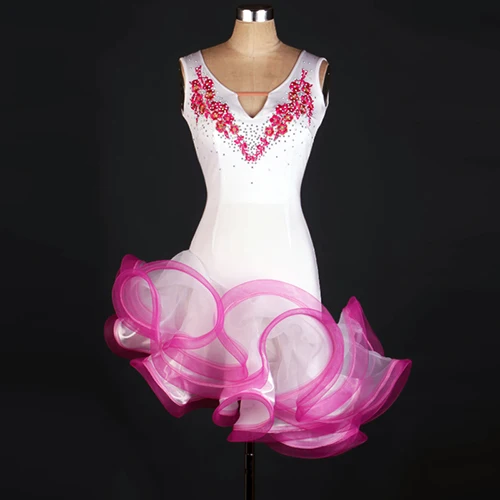 White and Pink Стиль, платье для латинских танцев, для женщин/девочек, на заказ, ча/Румба/Самба/бальный танец, одежда для фитнеса, Женский/детский танцевальный костюм - Цвет: White and Pink