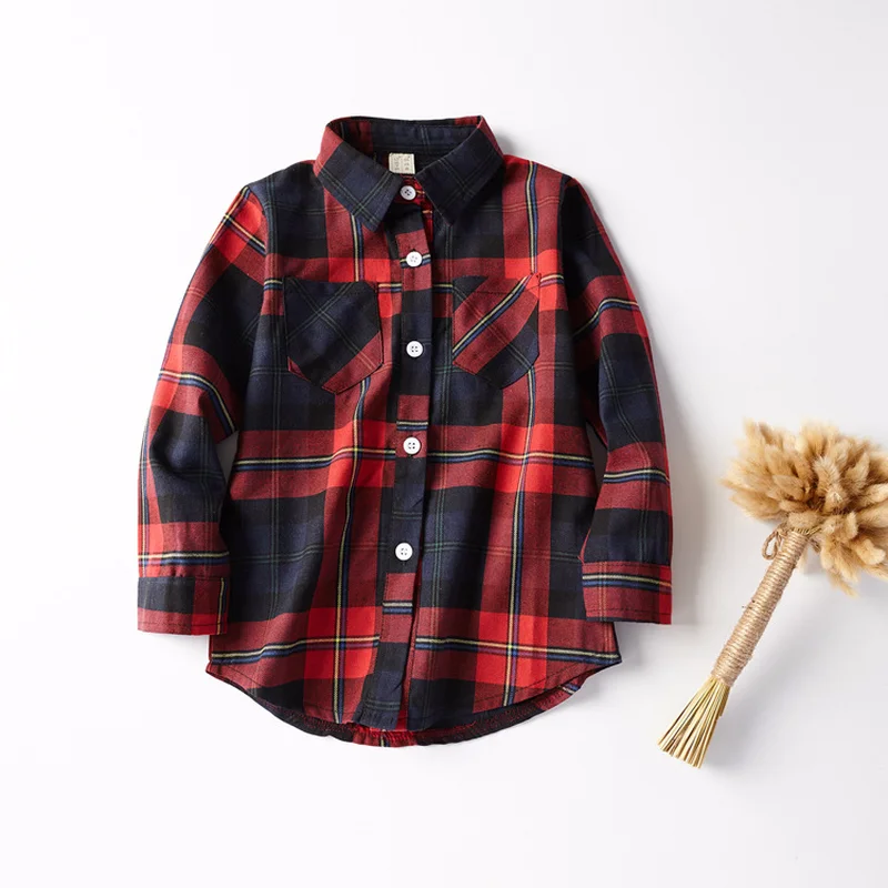 2018 модные детские повседневные рубашки в клетку с длинными рукавами детская