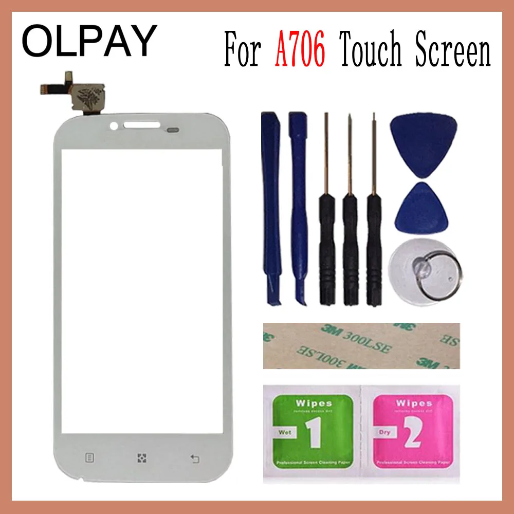 White With Tools OLPAY 4,5 ''сенсорный экран для lenovo A706 A 706 сенсорный экран дигитайзер Панель переднее стекло объектив сенсор инструменты клей+ салфетки - Цвет: White With Tools