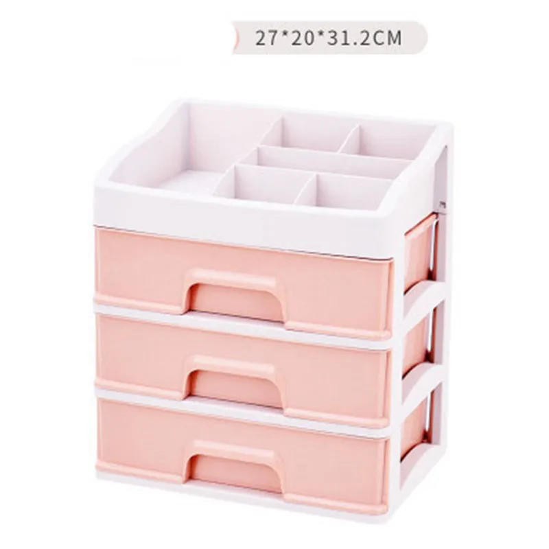 Pink 3Layer Пластиковый органайзер для макияжа, косметический ящик, коробка для хранения косметики, контейнер для ногтей, шкатулка, настольный держатель для хранения, чехол для хранения, инструменты из бисера - Цвет: Pink 3Layer