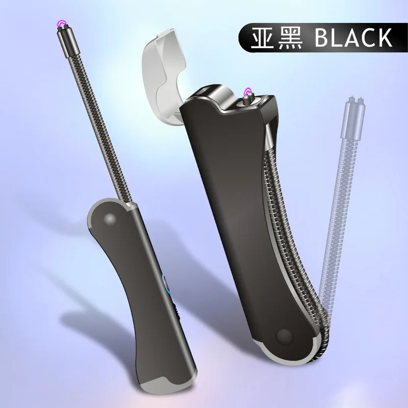 BLACK Тонкий барбекю свечи зажигания Электрический Импульсный дуга Зажигалка беспламенный безопасный кухня перезаряжаемые зажигания USB зажигалки - Цвет: BLACK