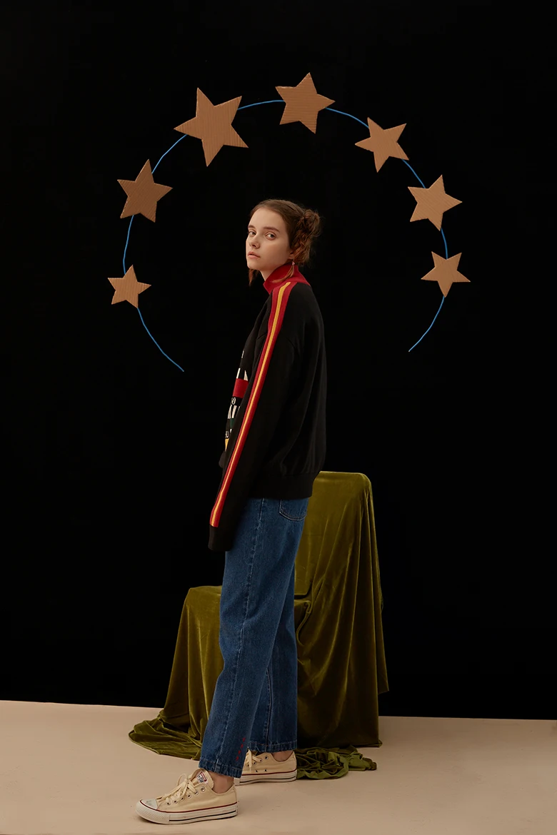 Новинка осень женский винтажный черный свитер пуловер ручной вязки Топы