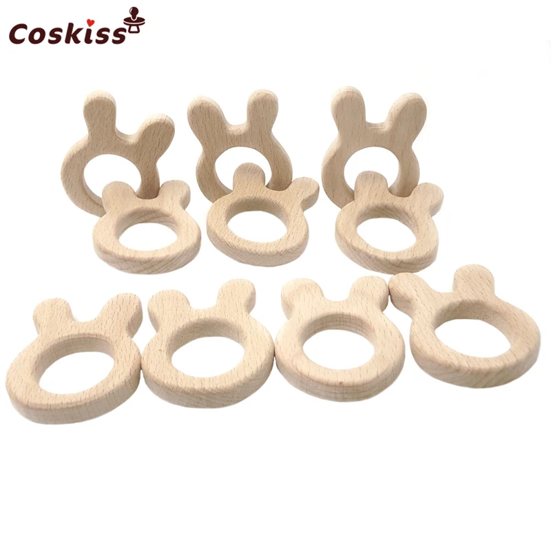 Mordedor de madera Natural hecho a mano, conejo de haya, personalizado, colgante, respetuoso con el medio ambiente, seguro, juguetes para beb&eacute;s-0