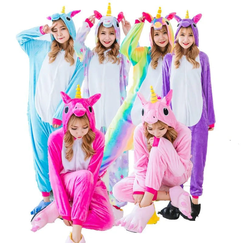 2018 Новый стиль унисекс с рисунком единорог пижамы животных фланель Rainbow Star Pegasus