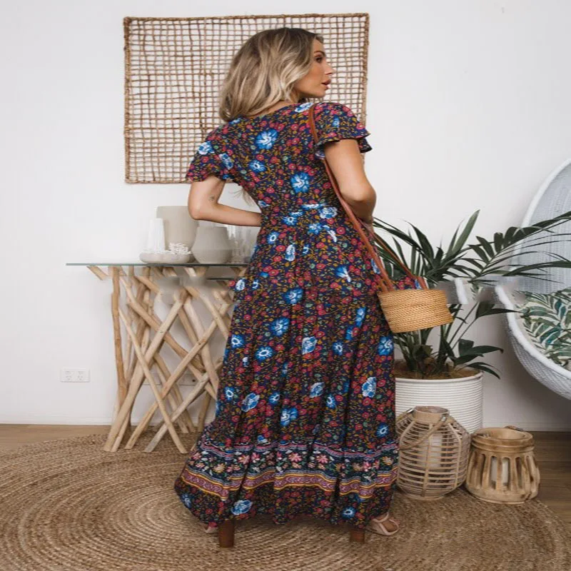 Летнее пляжное длинное платье в стиле бохо Сексуальное Женское Платье-туника с