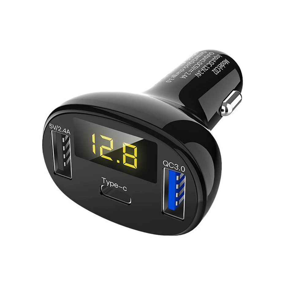 Dual USB Автомобильное зарядное устройство прикуривателя Тип C QC 3,0 Зарядное устройство 5V 2.4A светодиодный Дисплей адаптер-разветвитель авто заряд розетка с Напряжение Дисплей