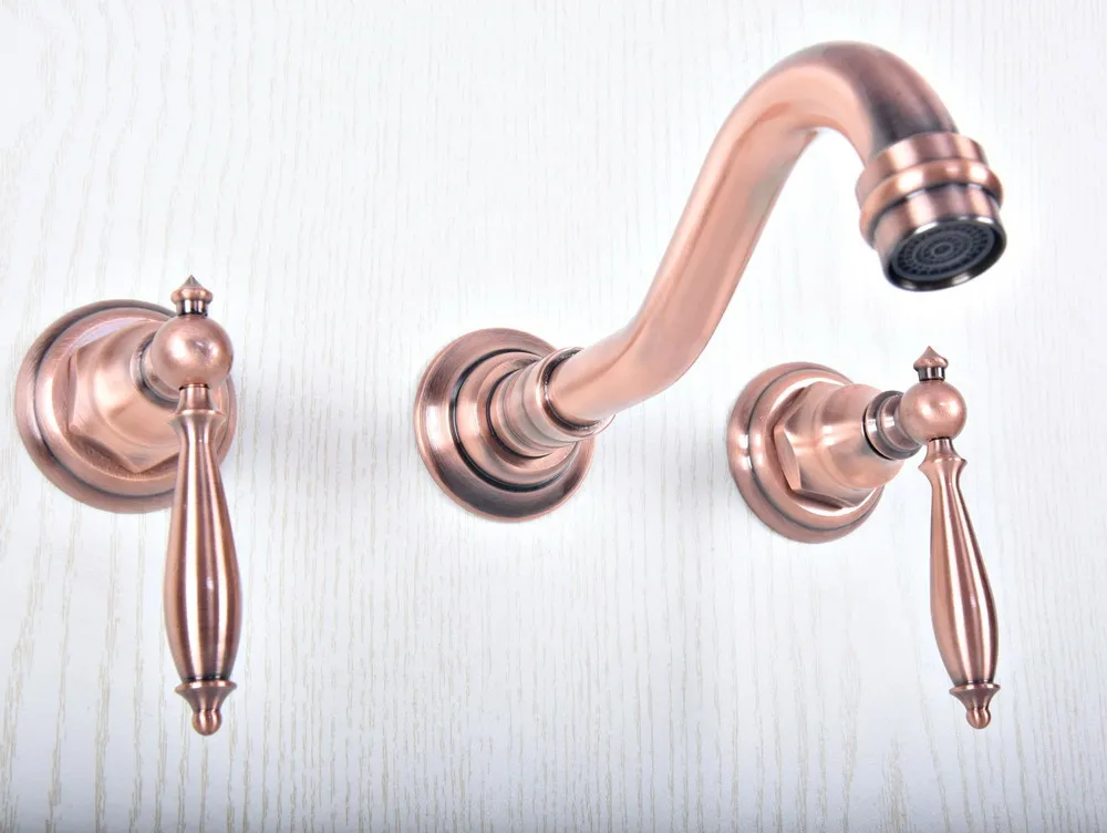 

Antique Red Copper Brass Widespread Wall-Mounted Tub 3 Holes Dual Handles Kitchen Bathroom Tub Sink Faucet Mixer Tap asf502